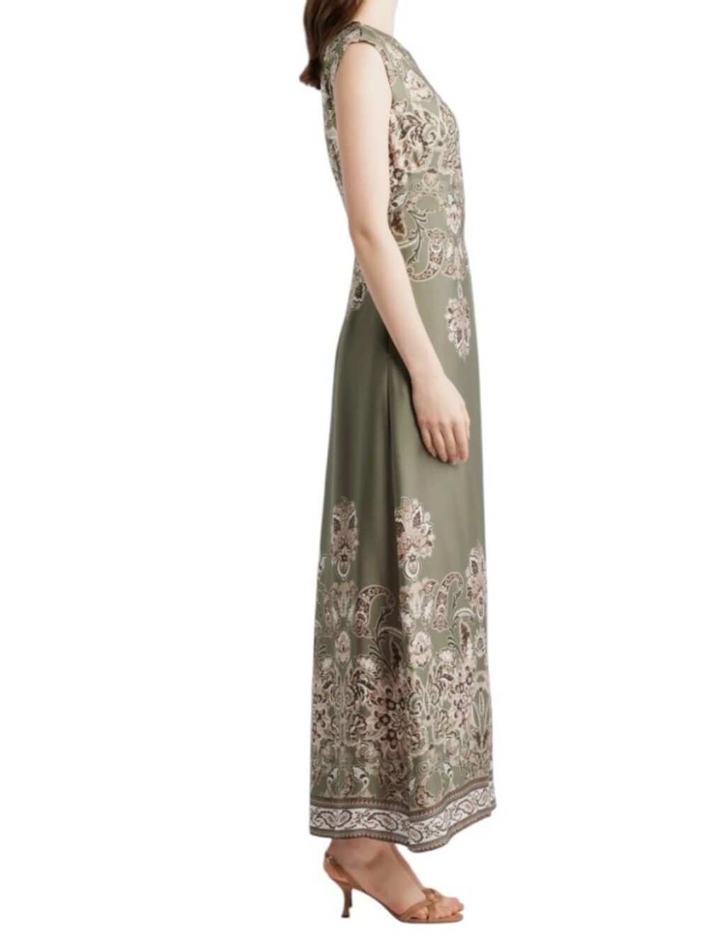 Vince Camuto Print Satin Gown In Sage .. Size 8 - Picture 3 of 10
